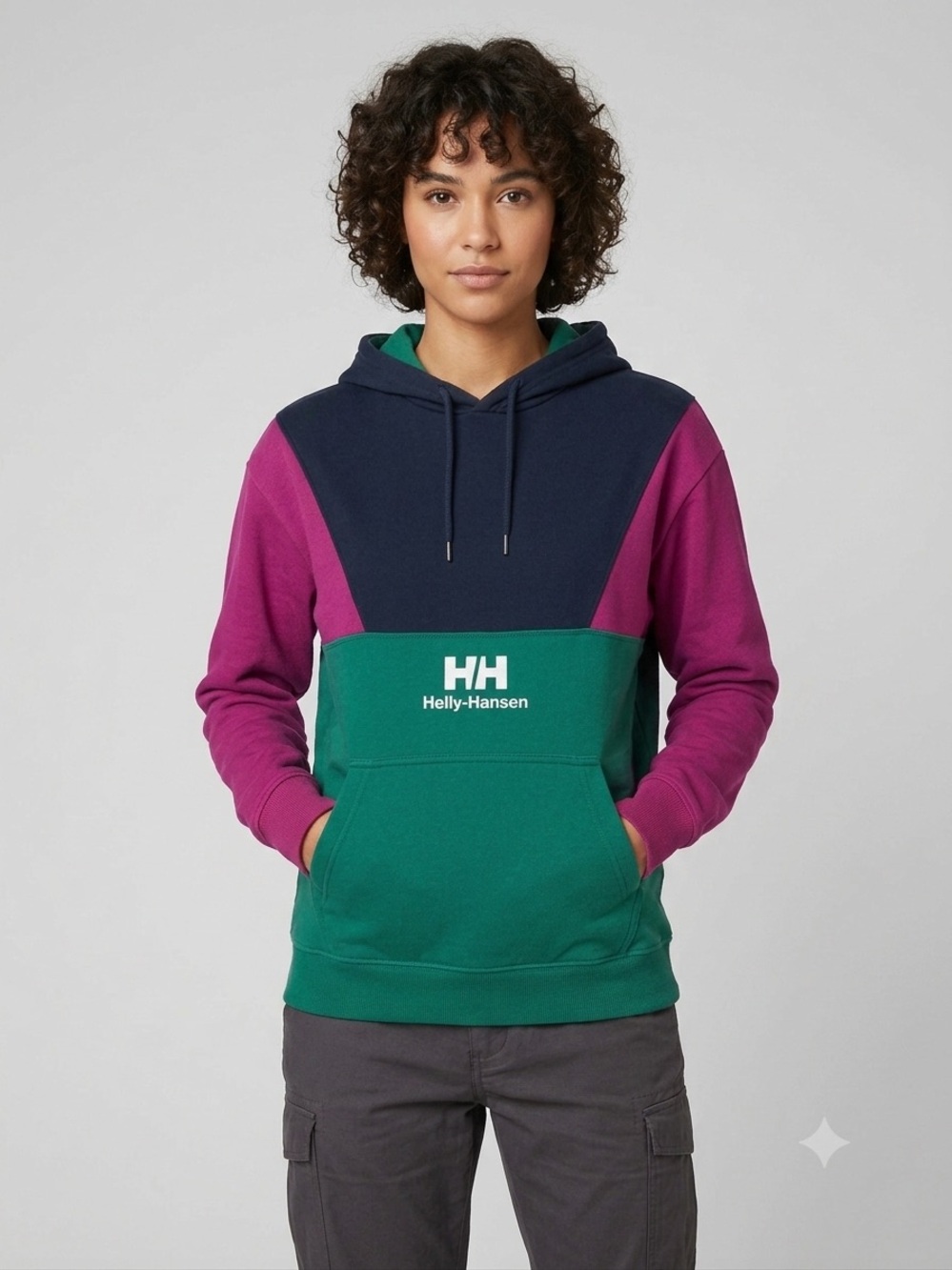 Helly Hansen Colorblock Pullover Hoodie in Black, Green & Magenta